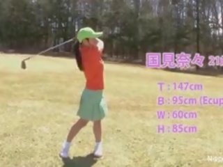 漂亮 亚洲人 青少年 女孩 玩 一 游戏 的 条 高尔夫球